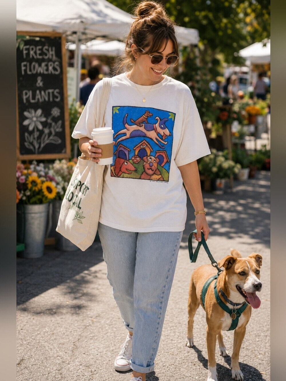 Vintage 1995 Hallmark Dog Graphic T-Shirt Made in USA Large White Cotton Tee